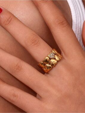 NWT Gold Heart Ring with Pavé Accent Size 7